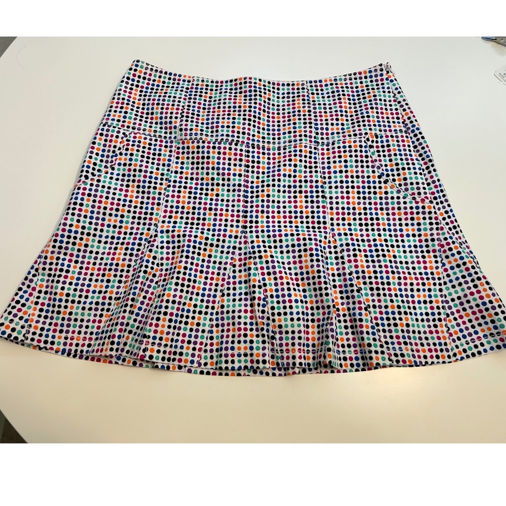 Cutter & Buck CB DryTec Golf Skort Size 10 Multicolor Polka Dot Pleated Skirt